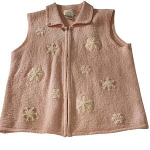 Vintage Mandal Bay 100% Wool Snowflake Sweater, Large, Pink